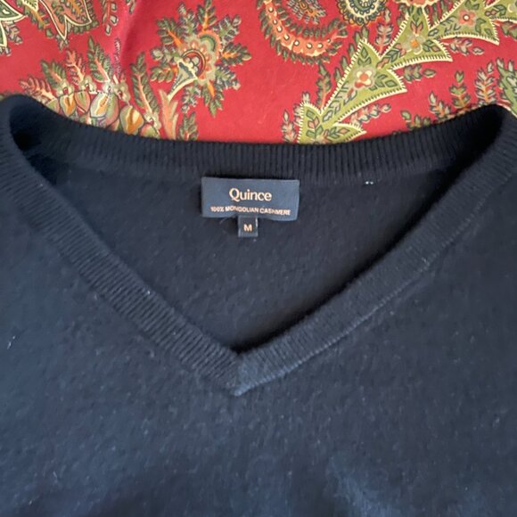 Women's Quince Mongolian Cashmere V-Neck Sweater Black Medium EUC!!! - Picture 4 of 8
